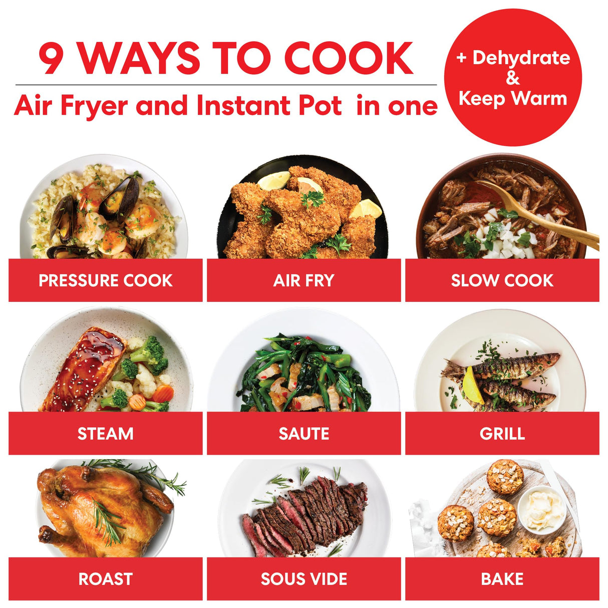 Instant Pot Duo Crisp + Air Fryer 5.7L Multicooker 11 en 1 Cocina a presión, saltea, cocina al vapor, a fuego lento, sousvides, calienta, fríe al aire, hornea, asa y deshidrata