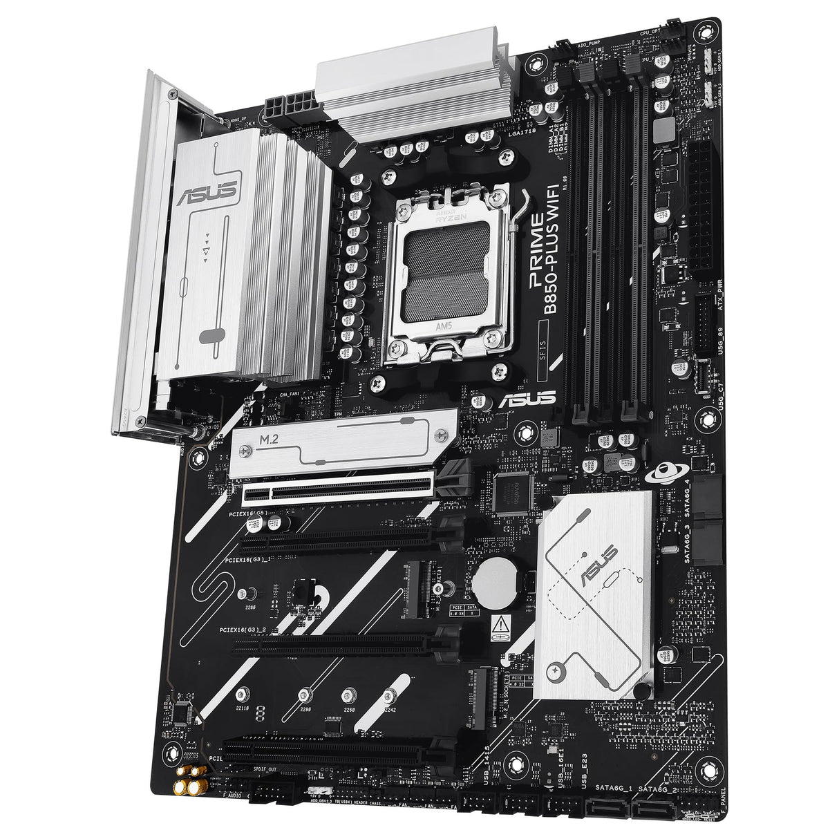 ASUS PRIME B850-PLUS WIFI - Placa base AMD B850 ATX, DDR5, PCIe 5.0 Ready, tres ranuras M.2, Wi-Fi 6E, Realtek 2.5Gb Ethernet, DisplayPort, HDMI, USB 10 Gbps Tipo-A y Tipo-C, BIOS FlashBack, Aura Sync