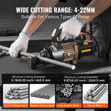 VEVOR Cortadora de Varillas de Refuerzo Hidráulica Eléctrica Portátil de 1500 W, hasta 4-22 mm en 2,5 Segundos, Acero de Alta Potencia con Accesorios Ricos en Aceite, Negro, 435 x 110 x 210 mm
