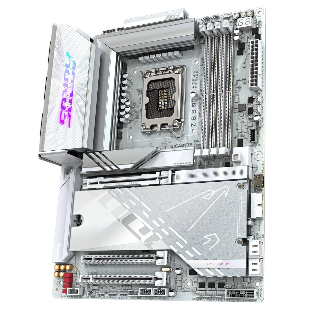 GIGABYTE Placa Base Z890 AORUS Pro Ice - Compatible con procesadores Intel Core Ultra (Serie 2), 16+1+2 Fases VRM, hasta 9500MHz DDR5 (OC), 1xPCIe 5.0 + 4xPCIe 4.0, Wi-Fi 7, LAN 5GbE, Thunderbolt 4