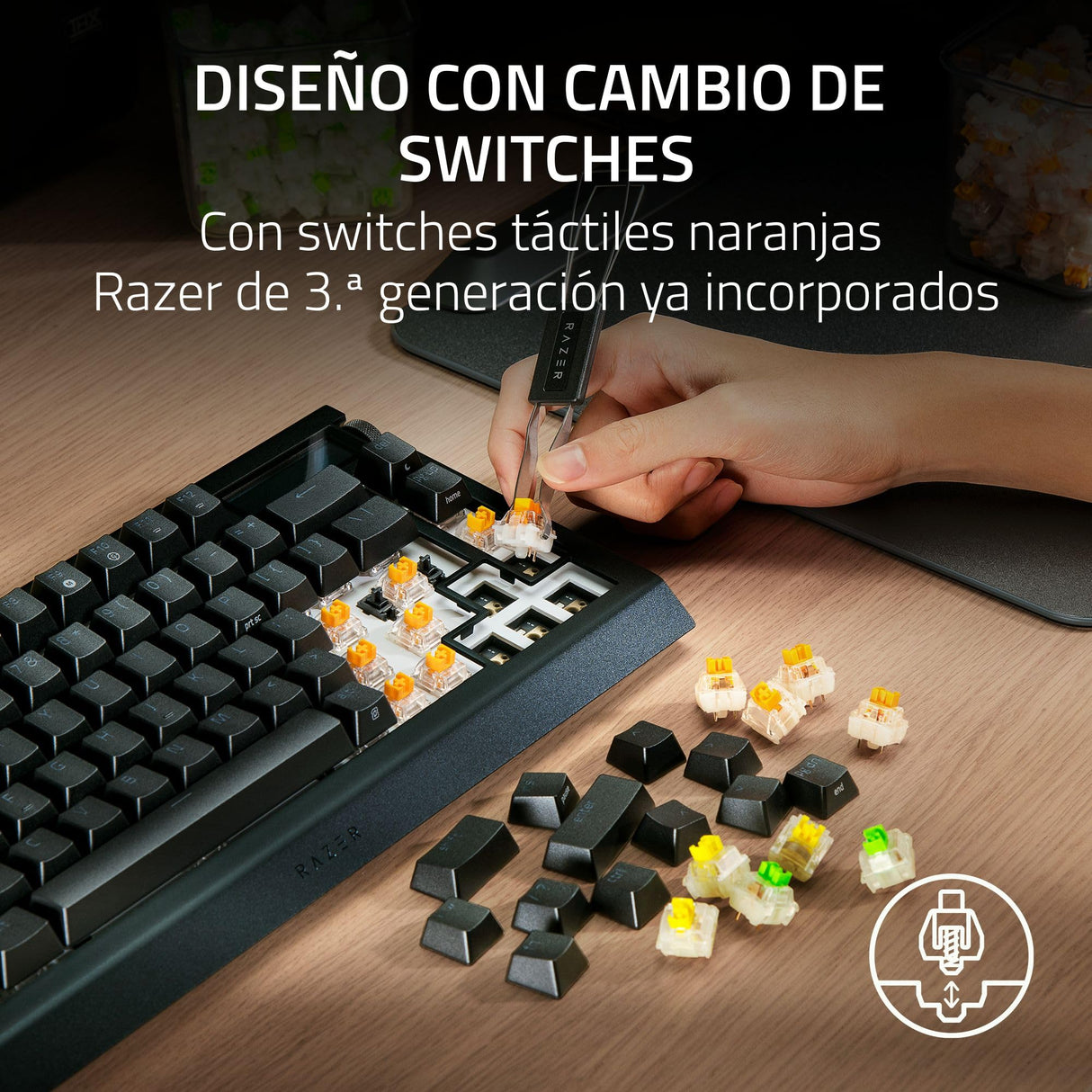 Razer BlackWidow V4 Pro 75% - Teclado de Juego inalámbrico Intercambiable en Caliente - Pantalla OLED (dial de comandos, 4K Hz y conectividad Bluetooth, reposamanos magnético) Diseño US | Negro