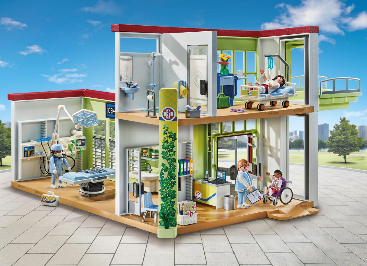 PLAYMOBIL Action Heroes 71615 Hospital Moderno, con Cuatro Figuras y Equipo médico, Hecho de más del 80% de Materiales reciclados y de Base biológica, Juguetes para niños y niñas a Partir de 4 años