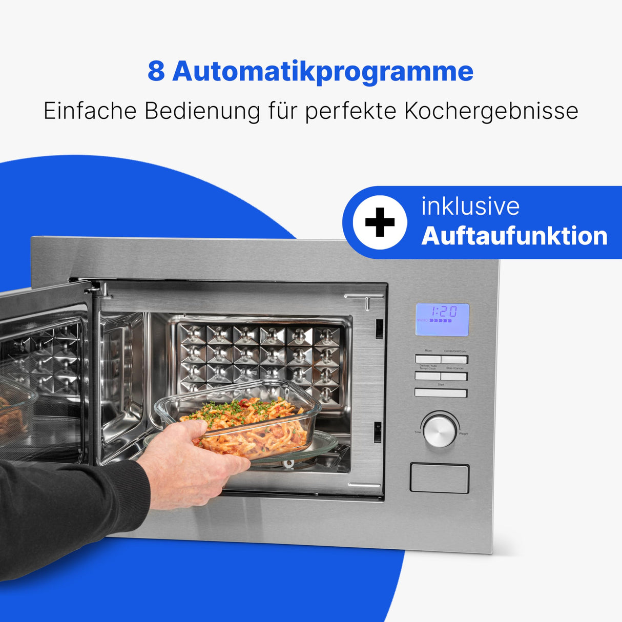 Microondas empotrable Bomann 3en1 con grill y convección, 25 L de espacio de cocción, 8 programas, incl. rejilla para grill y plato giratorio (Ø 27 cm), 900 vatios, acero inoxidable, MWG 3001 H EB