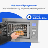 Microondas empotrable Bomann 3en1 con grill y convección, 25 L de espacio de cocción, 8 programas, incl. rejilla para grill y plato giratorio (Ø 27 cm), 900 vatios, acero inoxidable, MWG 3001 H EB