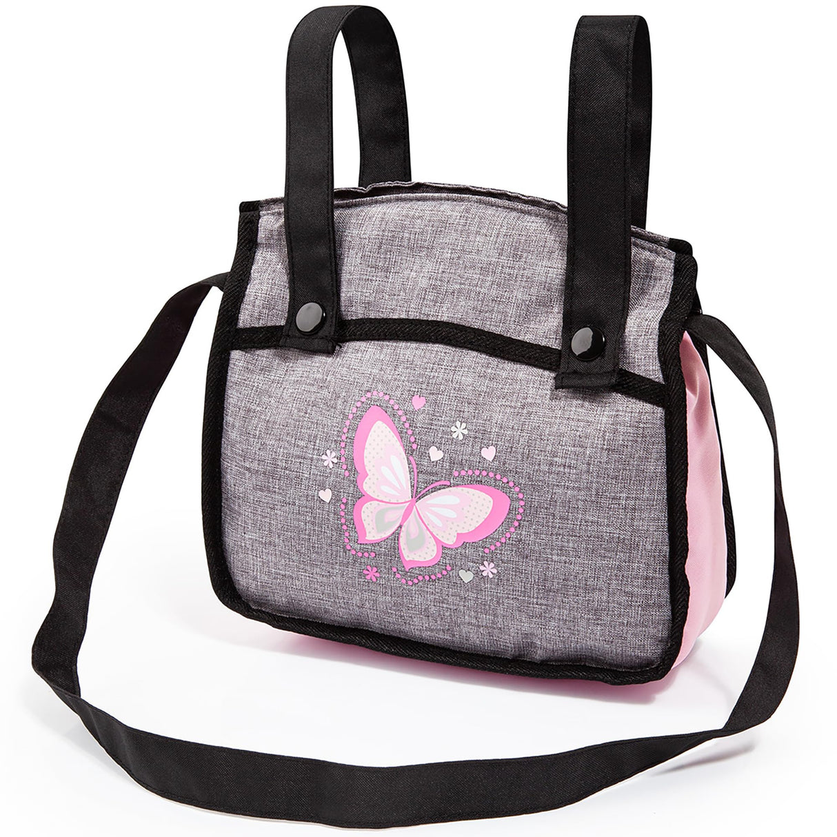Bayer Design- Cochecito de Muñecas Neo Vario Combolso Cambiador, Convertible, Plegable, Color Vaqueros Grises, Rosa, Mariposa (18433Aa)