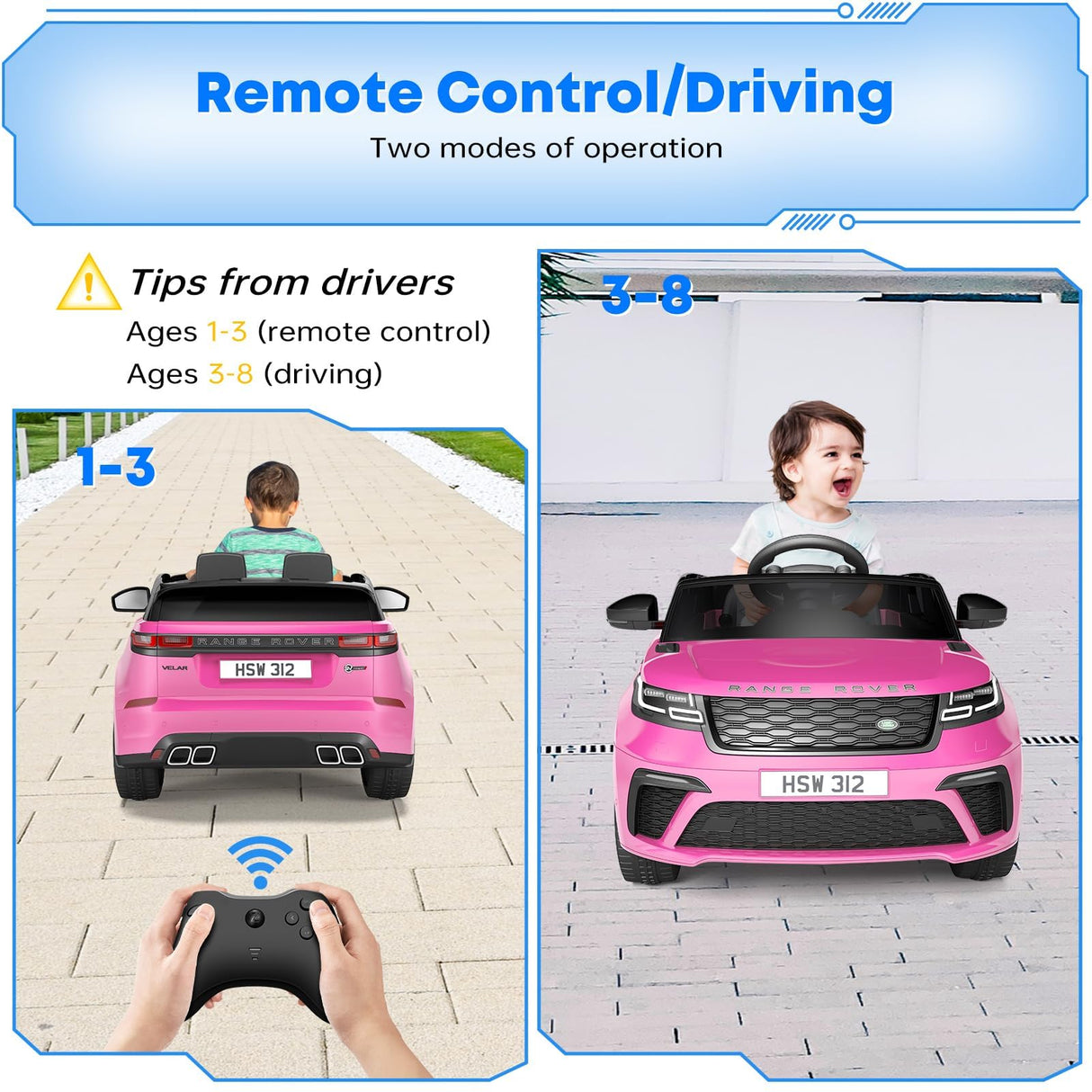 Coche eléctrico para niños, Land Rover con Licencia, 12 V, con Mando a Distancia, música, educación temprana, USB, TF, Mp3, Coche eléctrico para niños a Partir de 3 años (Rosa)