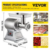 VEVOR Picadora de carne eléctrica 1100 W, capacidad 250kg/h, triturador de carne comercial, material de acero inoxidable para restaurantes supermercados tiendas de restauración rápida carnicerías