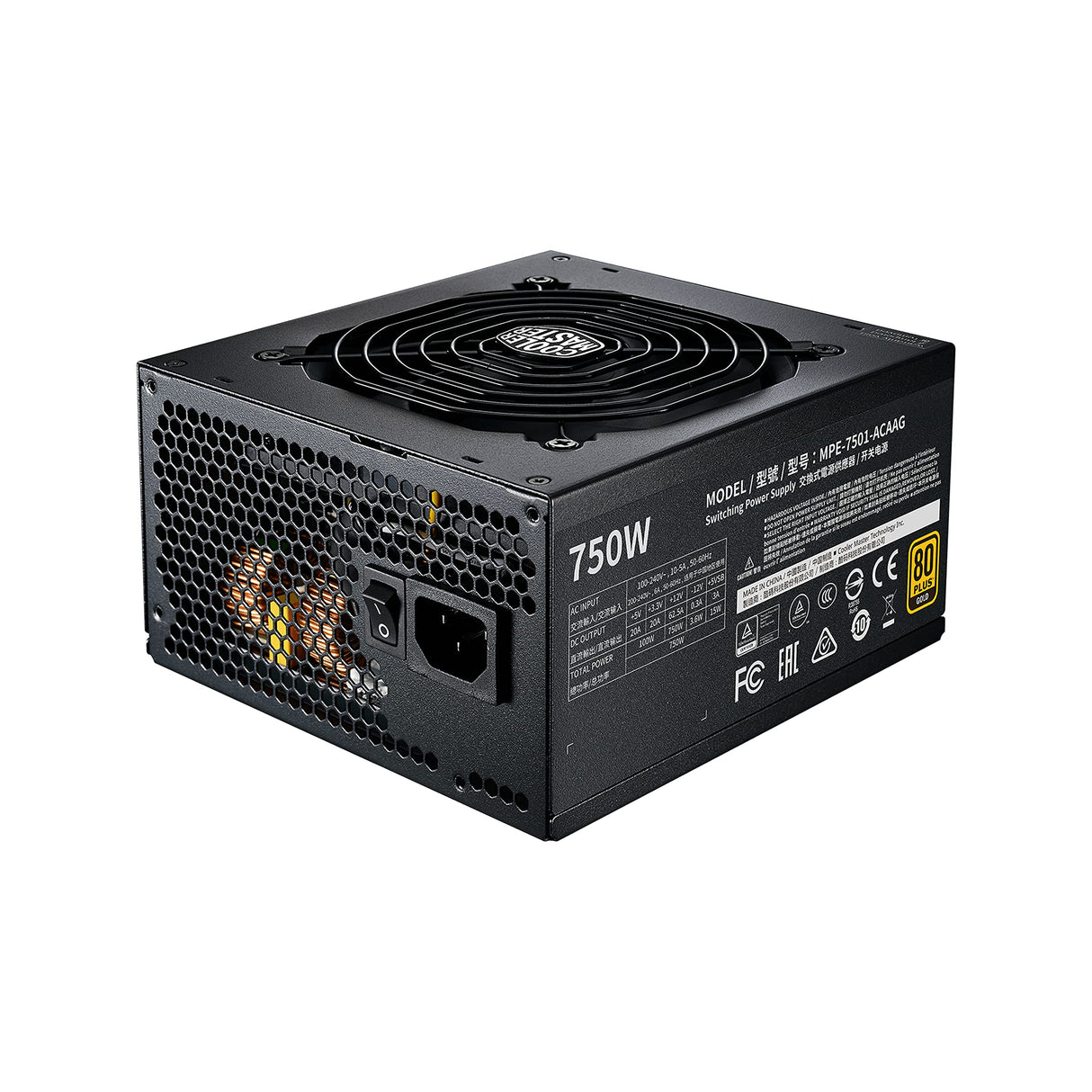 Cooler Master MWE 750 Gold V2 - Fuente de Alimentación 750W Modular (Enchufe EU), 80 PLUS Gold, Cableado Negro Plano, Ventilador HDB 120 mm, Umbral de Alta Temperatura - 5 Años de Garantía