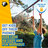 Ninja Warrior Obstacle Course for Kids Outside 19.8 Meters - Ninja Slider Included - Largest 11 Ninja Course Obstacles - Climbing Ladder, Spinning Wheel, Gym Ring