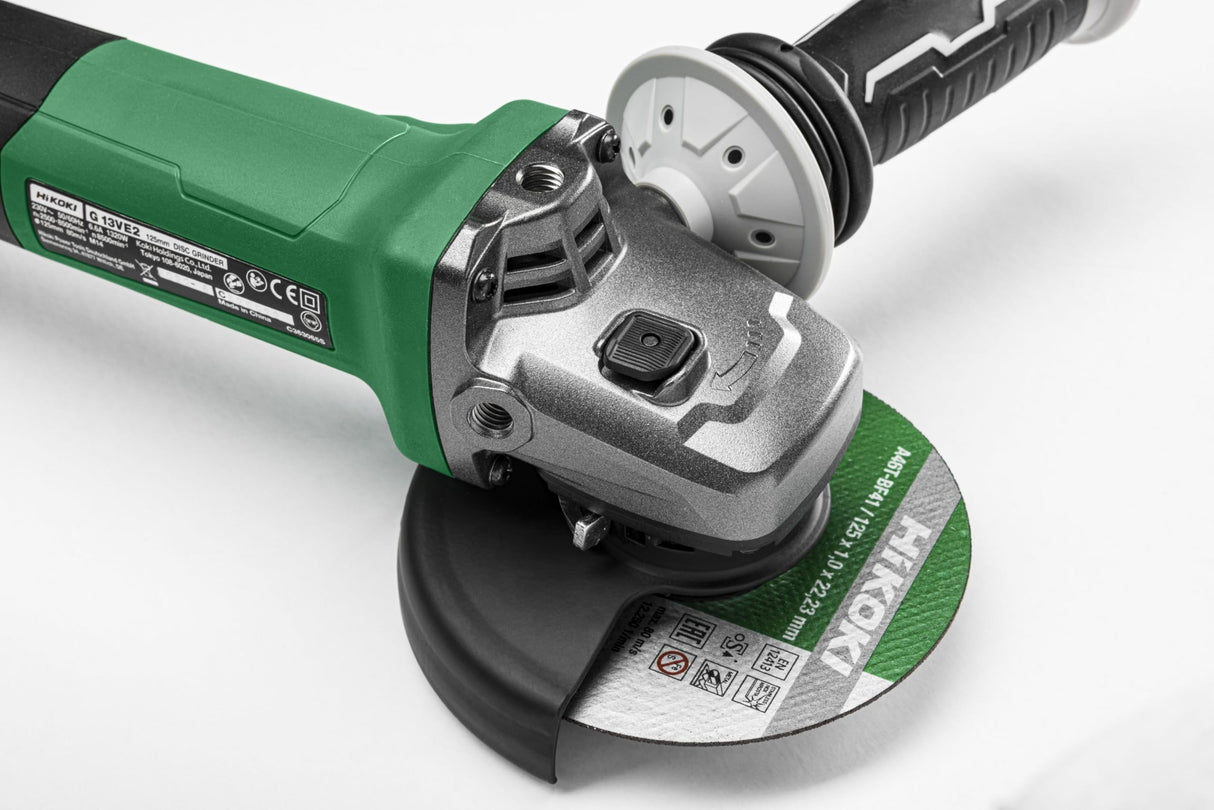 HiKOKI Amoladora Angular 1300W 125mm - Alta Potencia y Versatilidad, Resistente al Polvo, Velocidad Variable, Protección Retroceso, Mango Antivibración