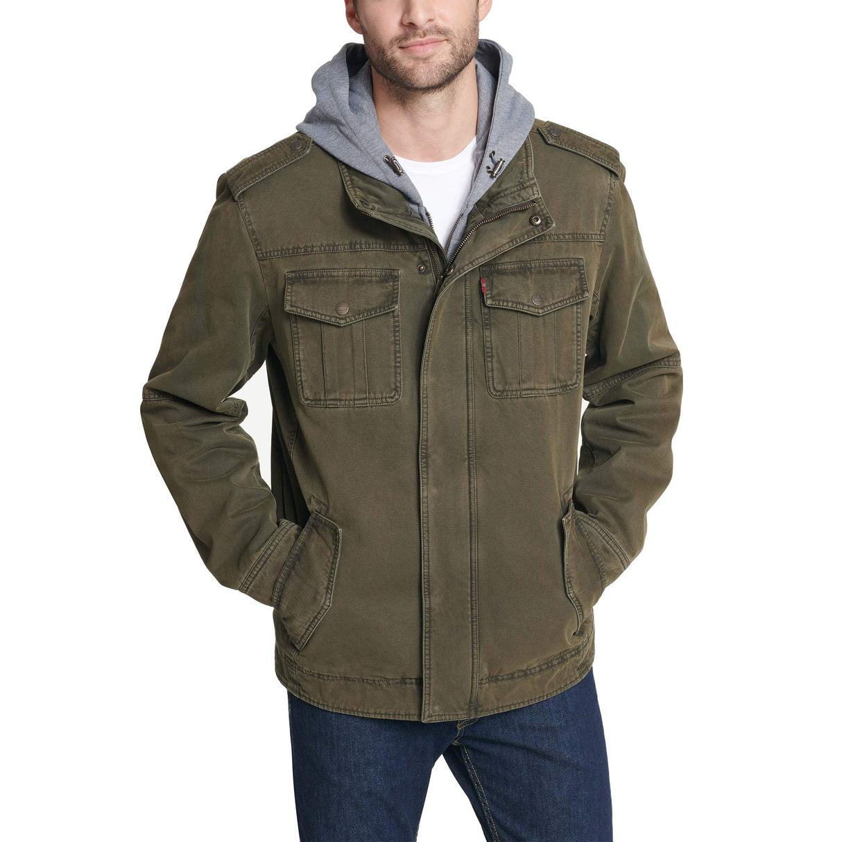 Levi's Washed Cotton Hooded Military Jacket Chaqueta, Forro de Oliva/Sarga de poliéster, XL para Hombre
