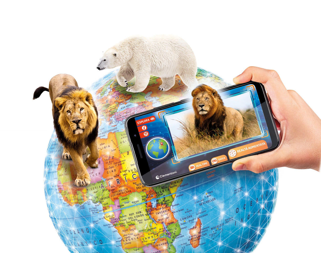 Clementoni Sapientino Più – Globo interactivo parlante, globo educativo con bolígrafo Bluetooth y aplicación, para niños de 6 años, 16446