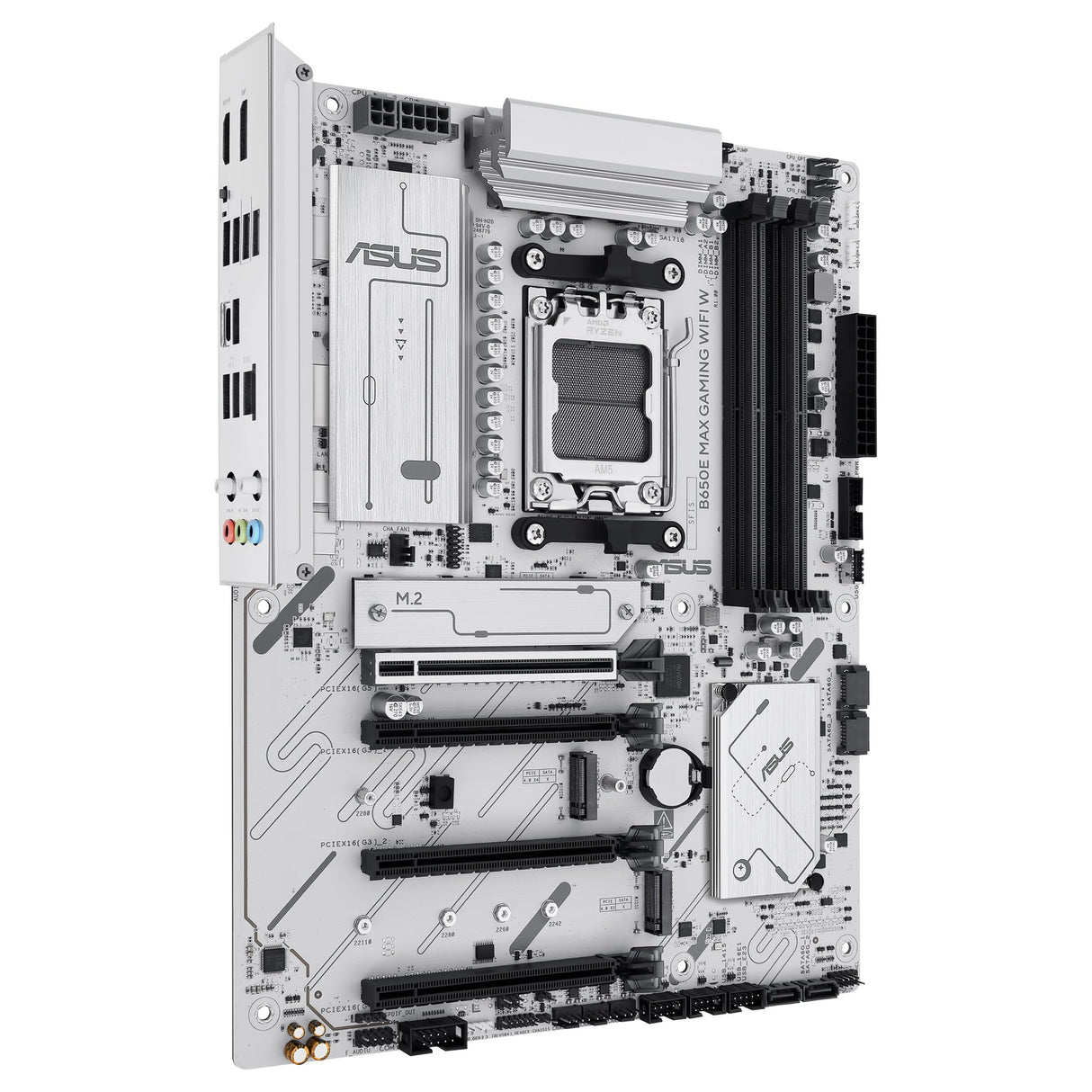 ASUS B650E MAX Gaming WiFi W - Placa Base AMD B650 ATX, Blanco, DDR5, PCIe 5.0, Ranuras M.2, Wi-Fi 6E, 2.5Gb Ethernet, DisplayPort, HDMI, USB Tipo-A y Tipo-C, BIOS Flashback, Aura Sync