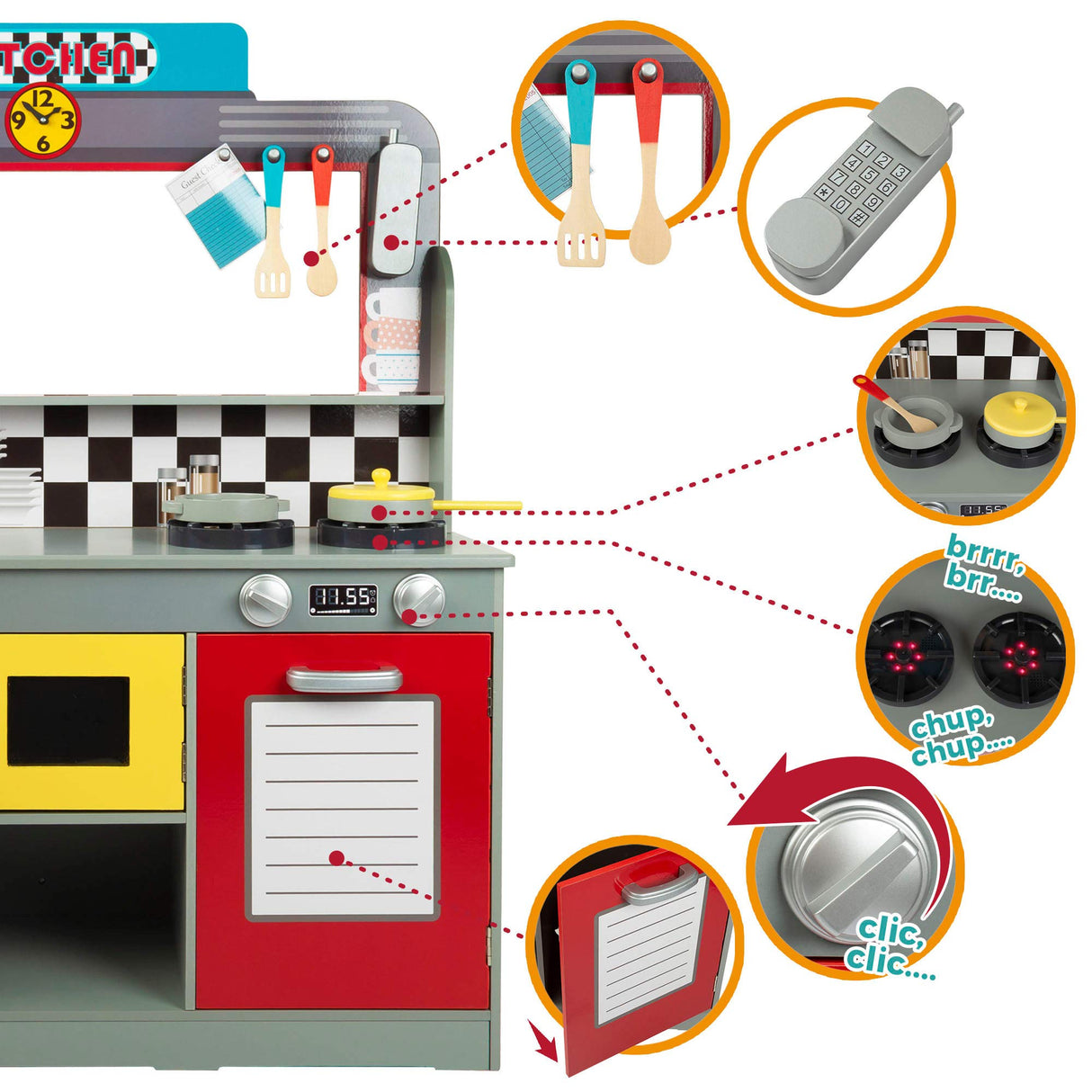 WOOMAX Cocina de Juguete con luz y Sonido, Cocinita de Madera Infantil, Bar Retro, Medidas 90,2x58,4x104,1cm, Juguete para niños y niñas (85287)
