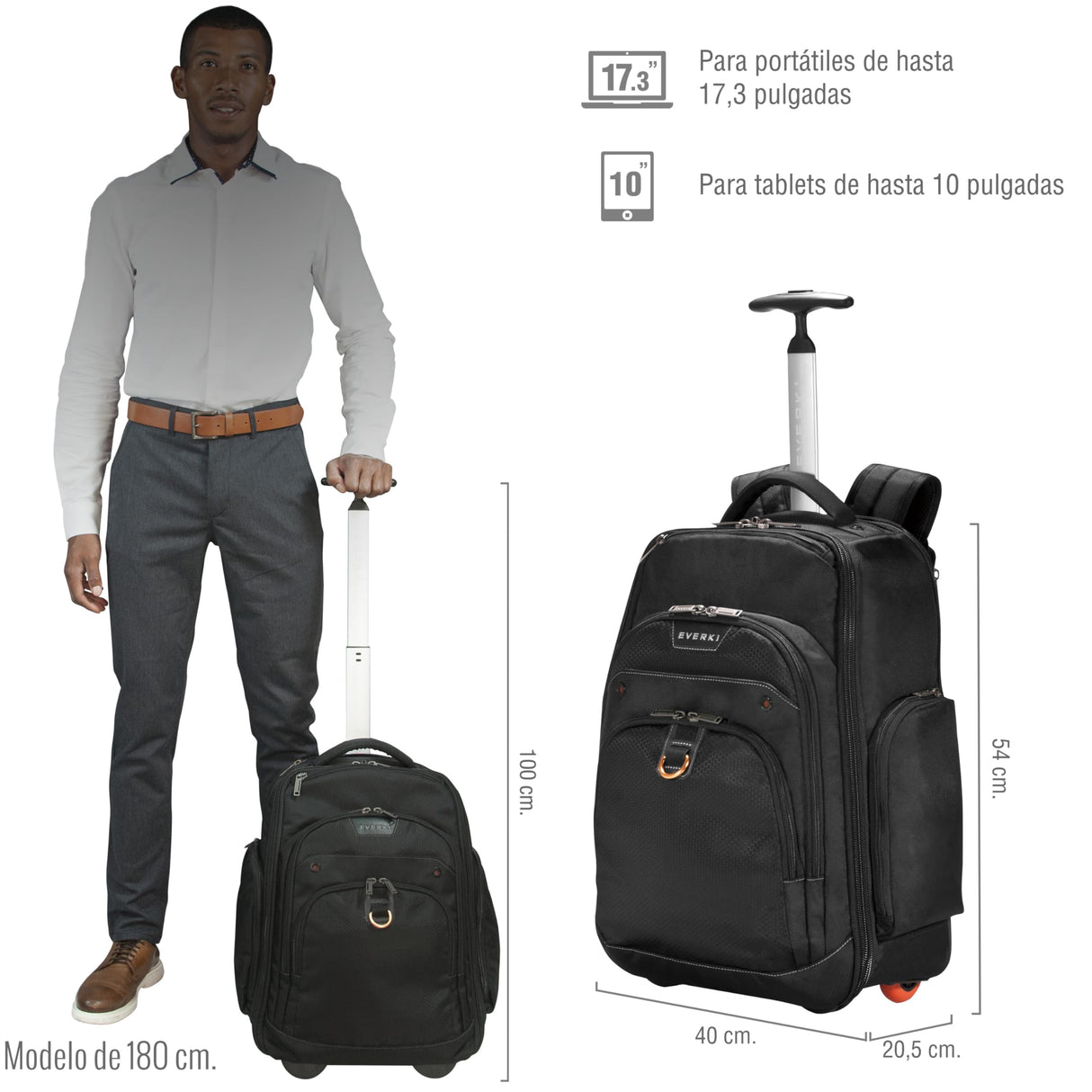Everki Atlas - Mochila con Ruedas, con Compartimento Adaptable para portátil de 13 a 17.3", Color Negro