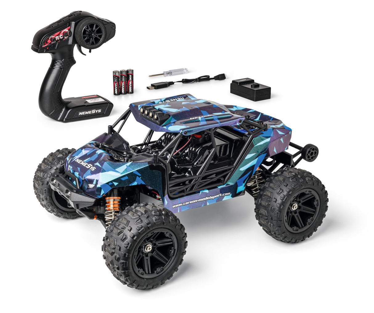 Carson NemeSys 1:12 2.4G 100% RTR - Coche teledirigido, Offroad Truggy, Incluye Pilas y Mando a Distancia, Truggy, 4WD, RC Car, Coche controlado a Distancia, 30 Minutos de Tiempo de conducción