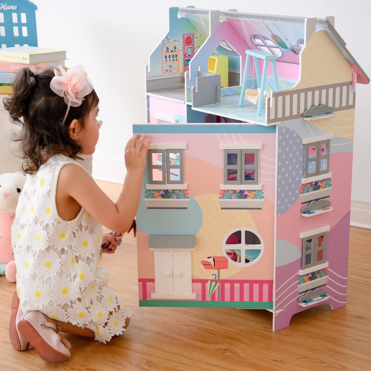 Olivia's Little World Teamson Kids Casa De Muñecas De Madera, Muñecas De 3,5" & 11 Accesorios TD-13361A