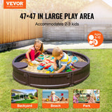 VEVOR Caja de Arena con Tapa Areno de HDPE Redondo de 120 x 23 cm con 3 Asientos en Las Esquinas y Revestimiento Inferior para Niños de 3 a 12 Años para Patio al Aire Libre, Playa, Parque, Marrón