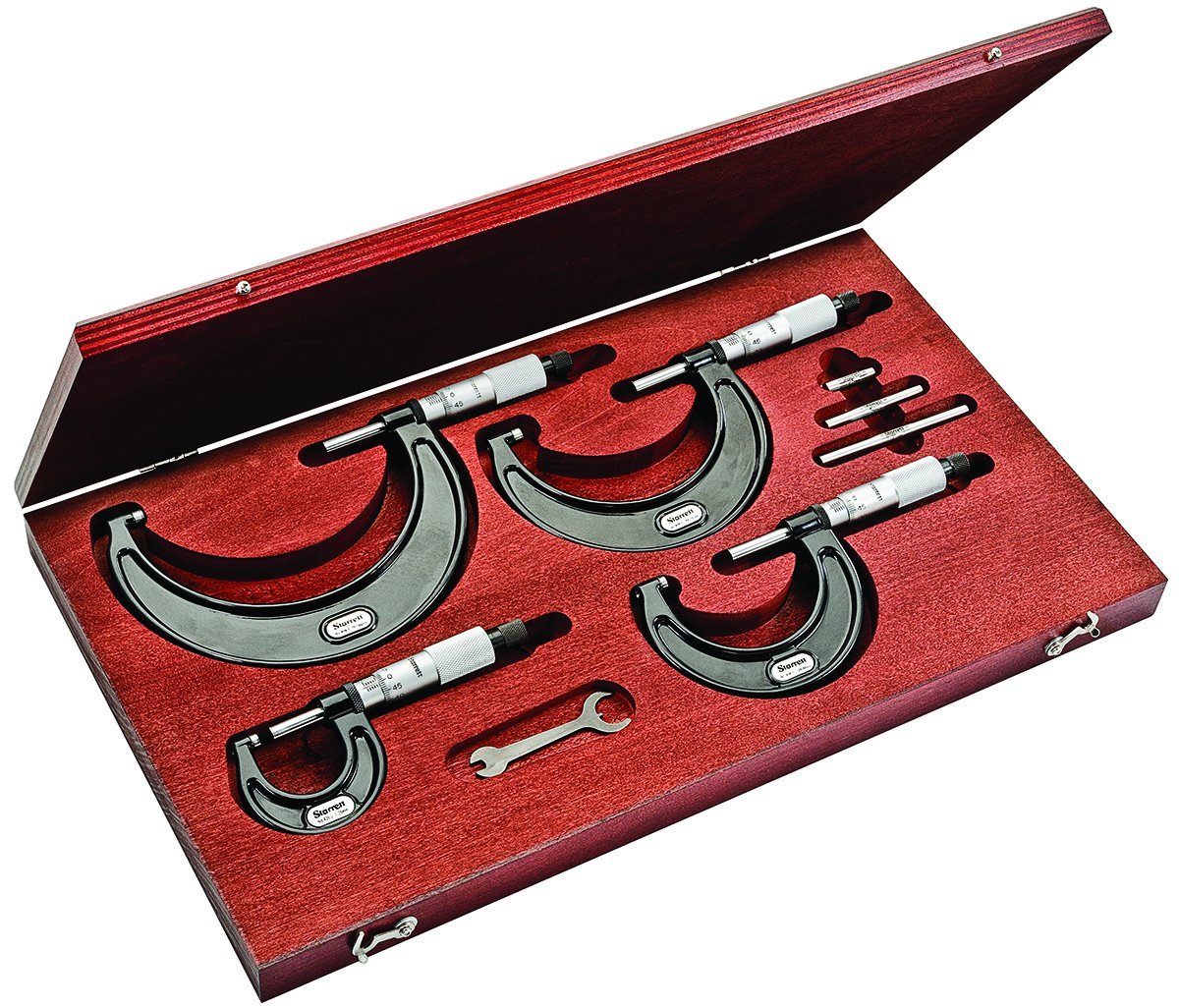 Starrett S436.1MBXRLZ® 436.1 Series - Juego de micrometro exterior, tope de carraca, tuerca de bloqueo, carburo caras, rango de 0 a 100 mm, graduación de 0,01 mm