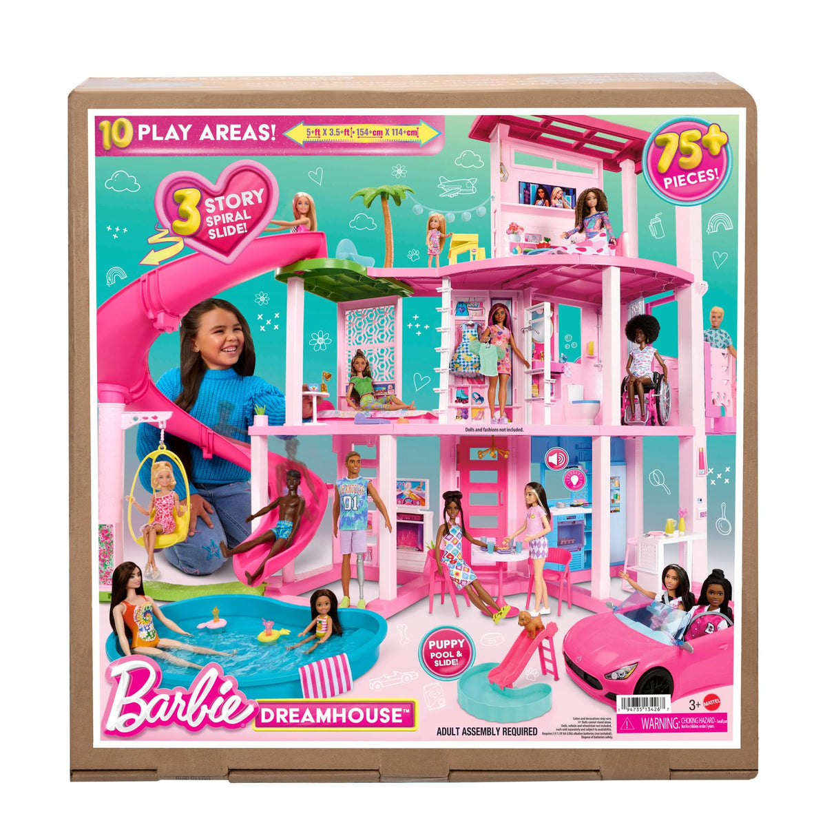 Barbie Dreamhouse 2023 Casa para muñecas de Juguete de 3 Plantas con +75 Muebles y Accesorios, +3 años (Mattel HMX10)