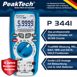 PeakTech 3441 – Multímetro digital RMS con 60,000 recuentos, multímetro de mano profesional para cables eléctricos, TUV/GS, medidor de voltaje, probador de continuidad - CAT III 1000V
