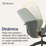 Steelcase SILQ Silla ergonómica de altura ajustable, carcasa de plástico platino sólido o merle y tapicería pimienta