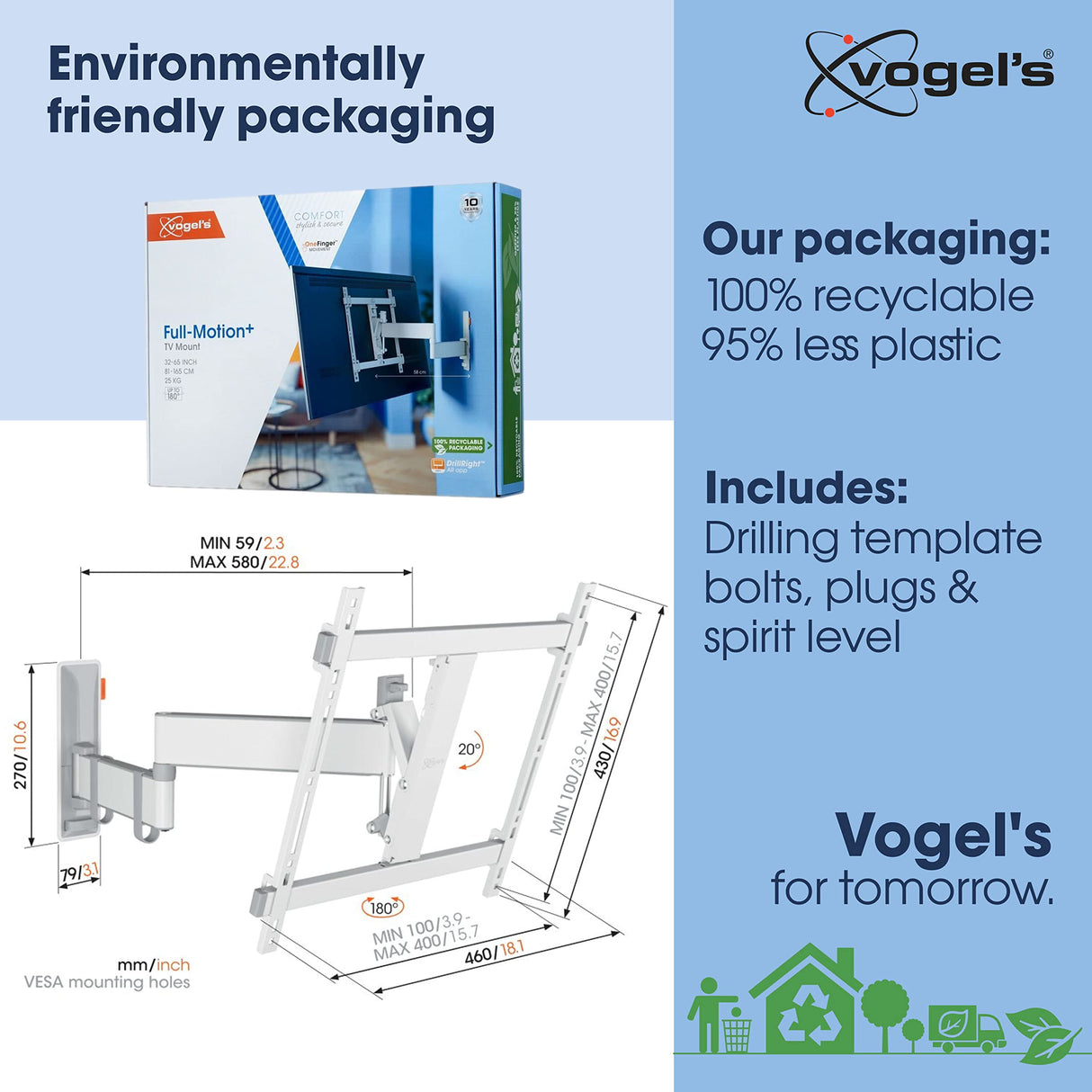 Vogel's TVM 3445 Soporte TV Giratorio para televisores de Entre 32 a 65 Pulgadas, Máx 25 kg, Gira hasta 180º, Inclinable hasta 20º, Soporte para TV máx. VESA 400x400, Compatibilidad Universal