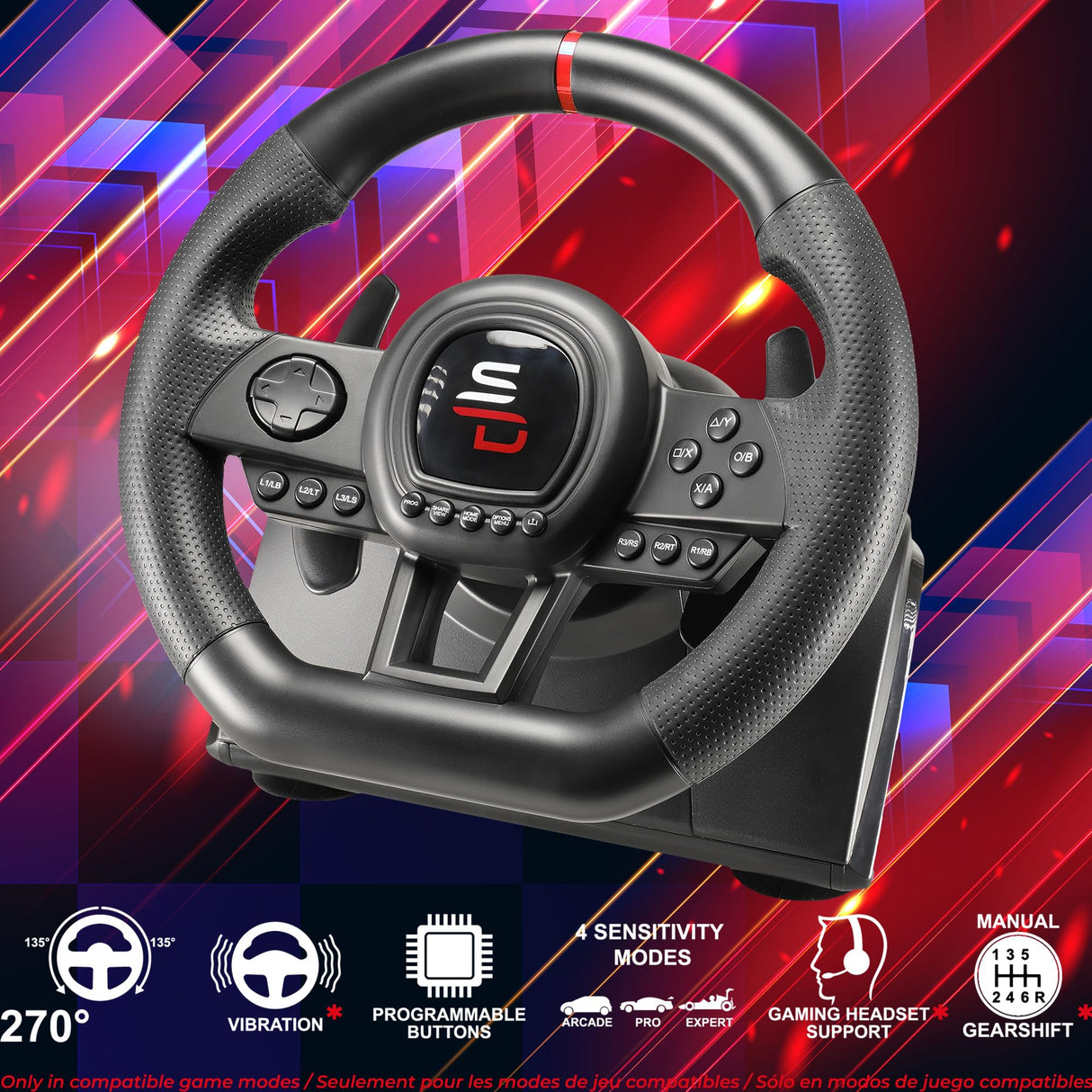 Subsonic Volante de carreras Superdrive GS650X con cambio manual, 3 pedales y levas de cambio para Xbox Serie X/S, PS4, Xbox One (programable)