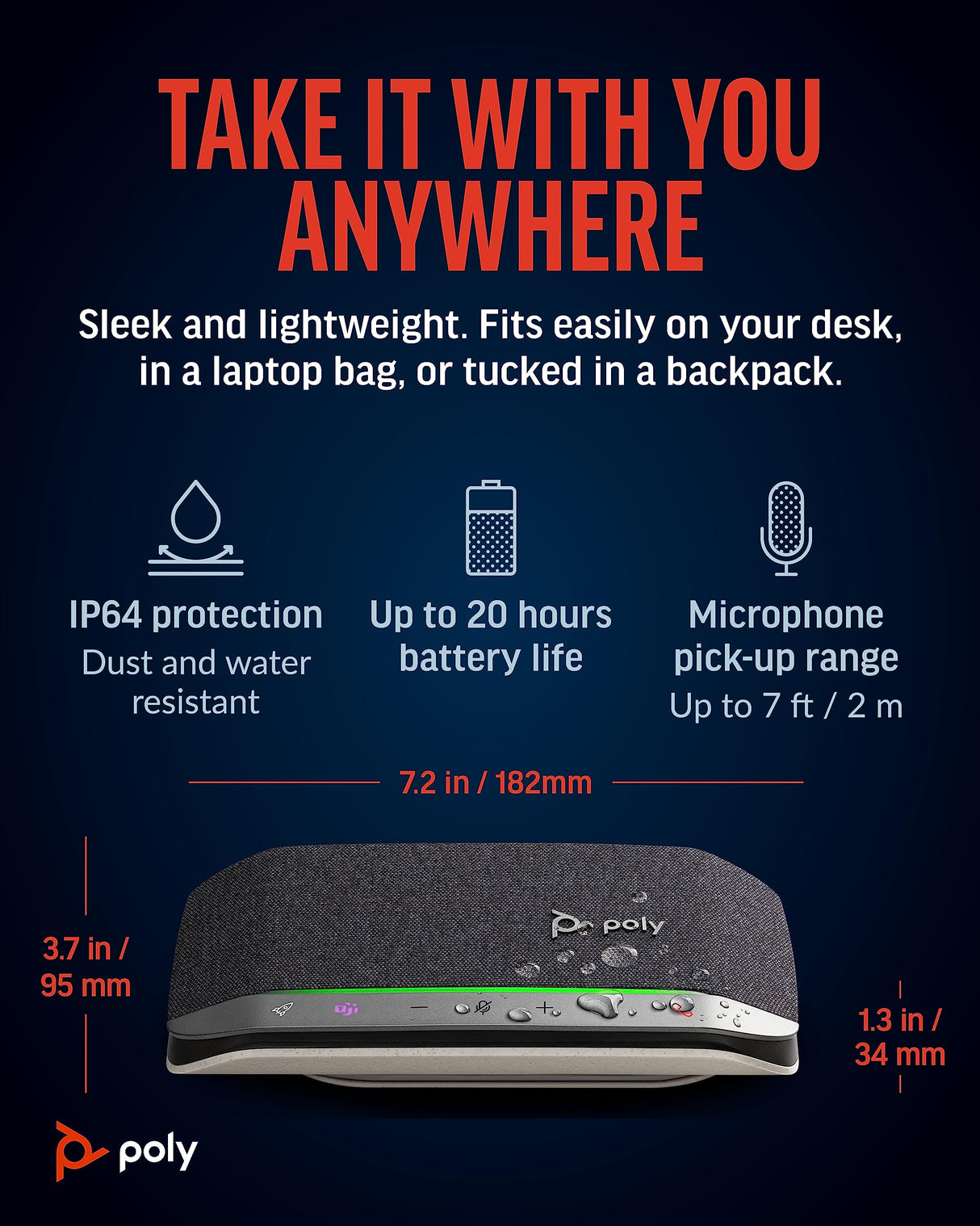 Altavoz manos libres Bluetooth portátil personal Poly Sync 20+ (Plantronics) - Reducción del ruido o de ecos, Adaptador Bluetooth USB-C, Funciona con Teams (certificado), Zoom, PC, teléfonos celulares