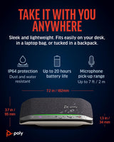 Altavoz manos libres Bluetooth portátil personal Poly Sync 20+ (Plantronics) - Reducción del ruido o de ecos, Adaptador Bluetooth USB-C, Funciona con Teams (certificado), Zoom, PC, teléfonos celulares