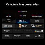 ROG Strix OLED XG27ACDMS - Monitor Gaming de 27", QD-OLED de 1440p, 280Hz, 0,03ms, disipador, Neo Proximity Sensor, Brillo Uniforme, G-Sync, 99% DCI-P3 y DisplayWidget Center