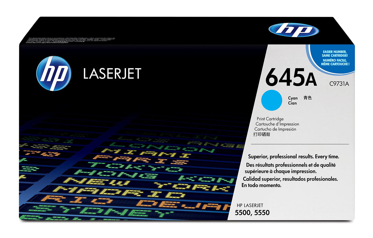HP 645A C9731A Cian, Cartucho Tóner Original, de 12.000 páginas, para impresoras HP Color LaserJet 5550n, 5500, 5500dn, 5500dtn, 5500hdn, 5500n y 5000dn