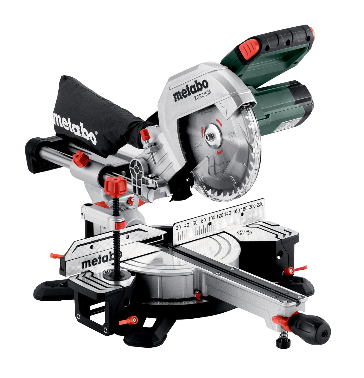 metabo sierra de tracción, corte transversal e inglete KGS 216 M – 613216000 – con línea de corte Precision Cut Line, disco de 216 mm y función de tracción – cable de 2 m