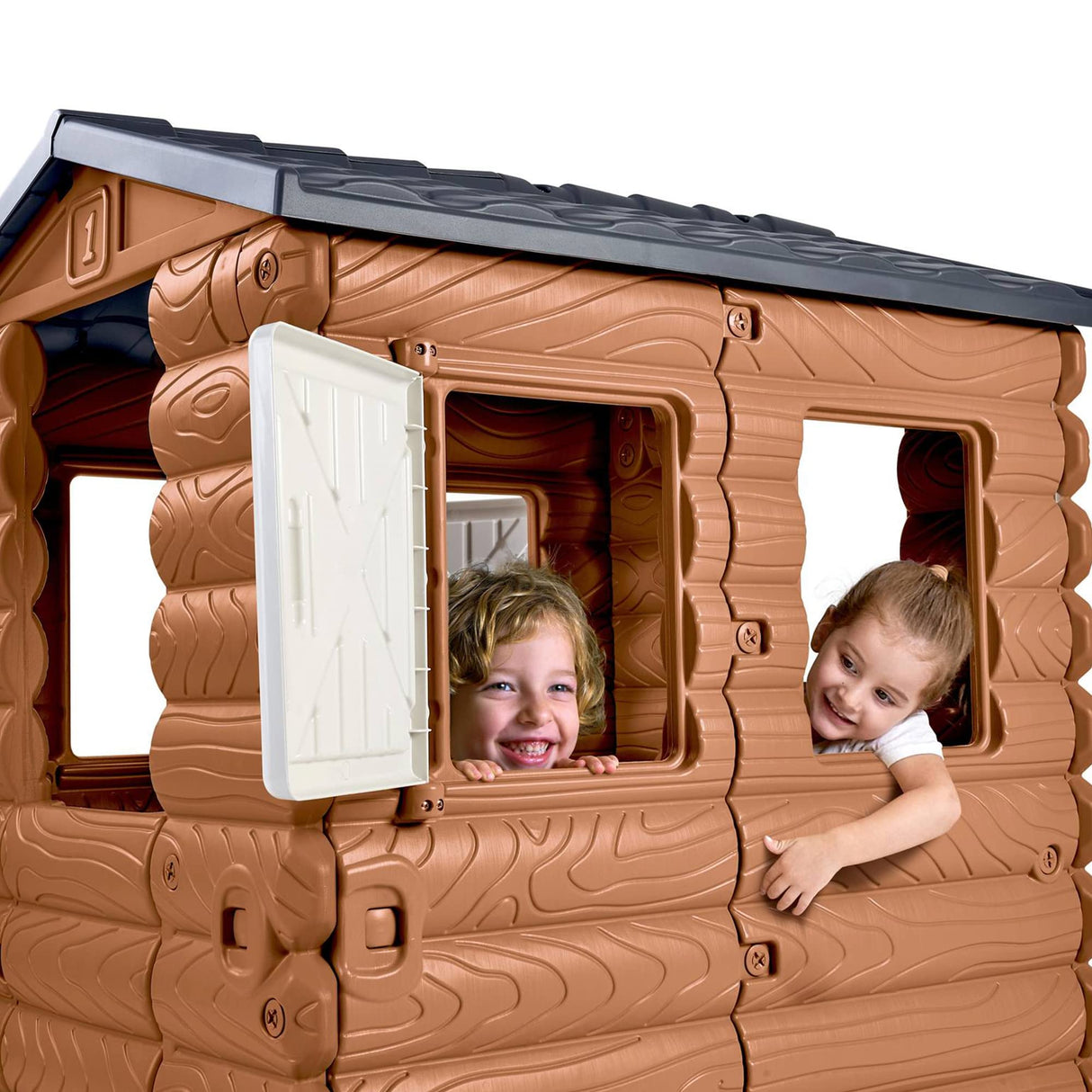 FEBER - Camping Cottage, cabaña de Juegos, una casita de Juguete Inspirada en la Naturaleza y con Aspecto de Madera, con Ventanas y Puerta abatibles,niños y niñas a Partir de 1año, Famosa (FEB05000)