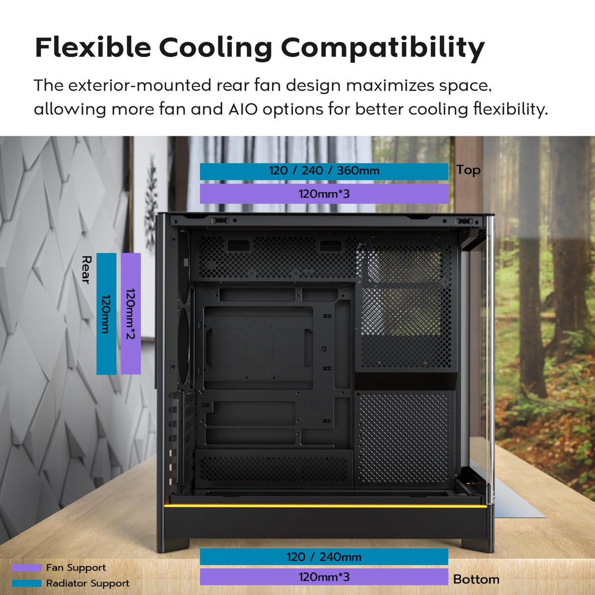 MONTECH HS02, ATX Mid-Tower PC Case, Gaming PC, High-Airflow, Reversible Layout, Sturdy Curved Tempered Glass Front Panel, Sink-in Design, Toolless Panels, Black, US