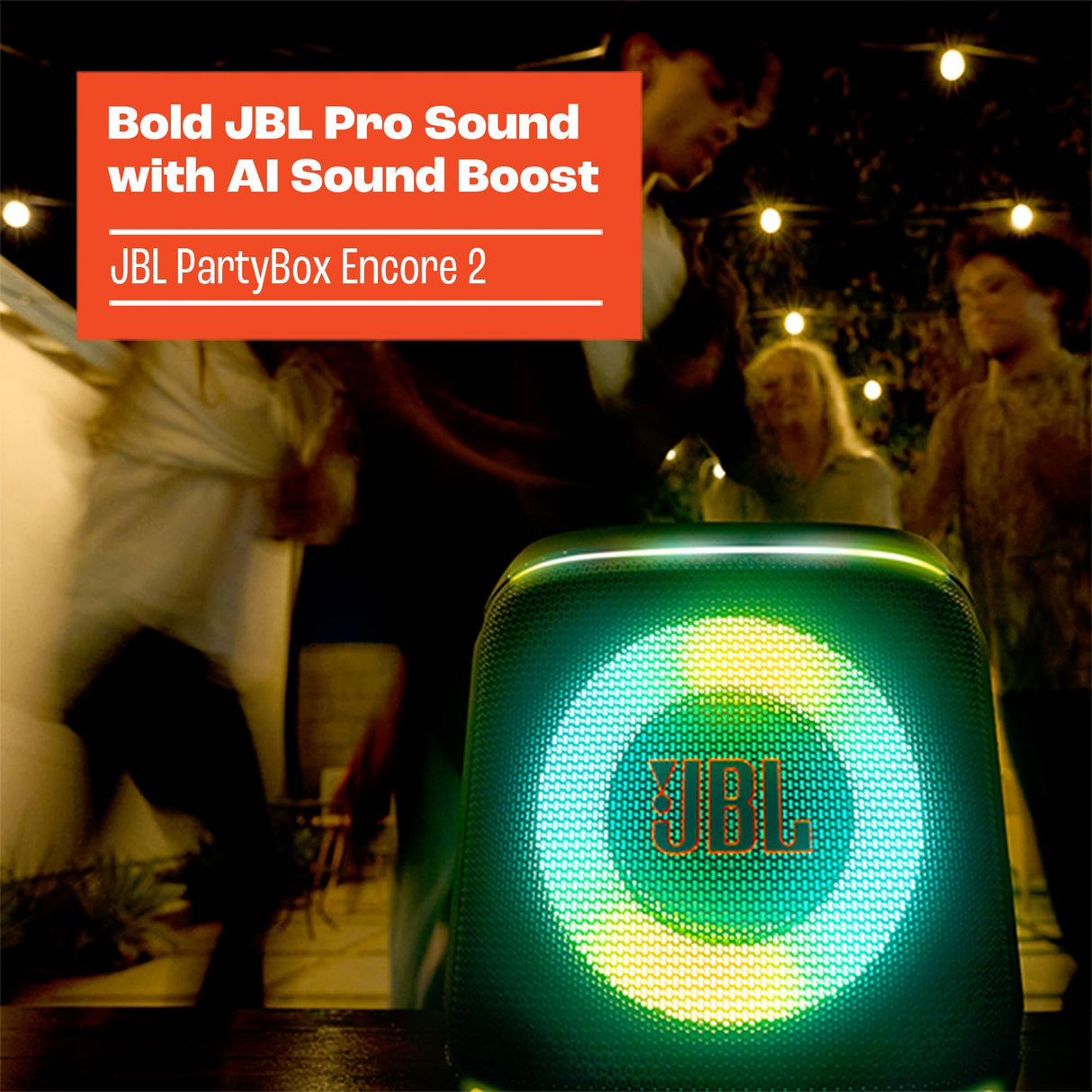 JBL Partybox Encore 2, altavoz inalámbrico bluetooth para fiestas, con micrófono, 15h de autonomía, resistente a salpicaduras, sonido JBL Pro y AI Sound Boost, compatible con Auracast, negro