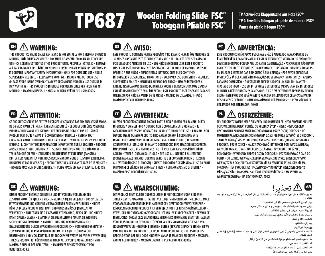 TP Toys, tobogán Plegable de Madera Estilo Pikler para Jugar en Interiores, Hecho de Madera certificada FSC, Ideal para Tiempo de Juego Activo y Desarrollo de Habilidades motoras, Juego Montessori