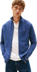 Tommy Hilfiger Jersey con cremallera Hombre Essential Cotton Zip Thru con cuello alto, Azul (Aegean Sea), M