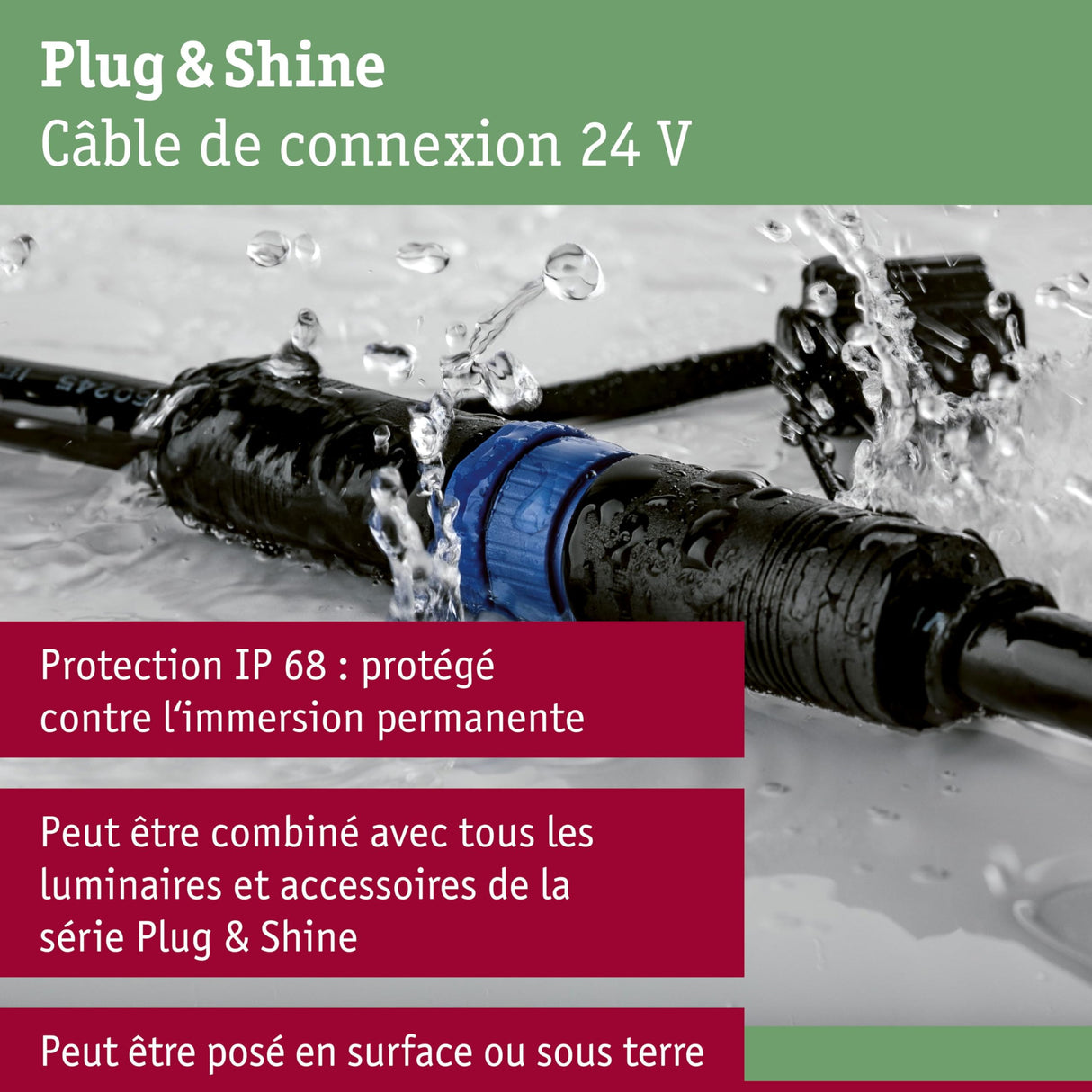 Paulmann 93930 Plug & Shine Connector exterior 10 m 1in-5out IP68 2x1,5 mm² 93930 Cable de extensión, cable de conexión, iluminación exterior, Negro