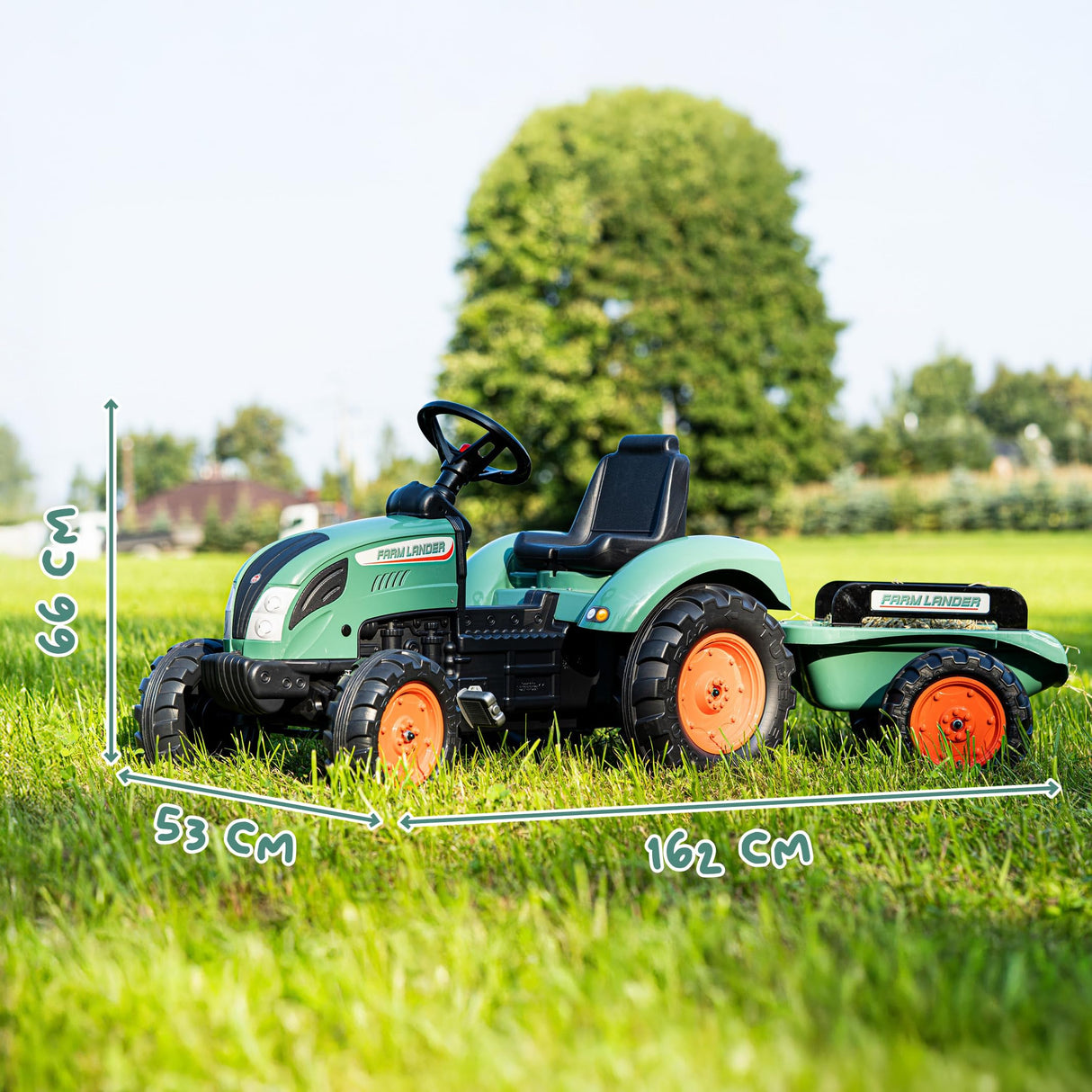 FALK - Tractor de pedales Farm Lander con remolque - A partir de 3 años - 60% de plástico reciclado - Fabricado en Francia - Volante con bocina - 1054AB
