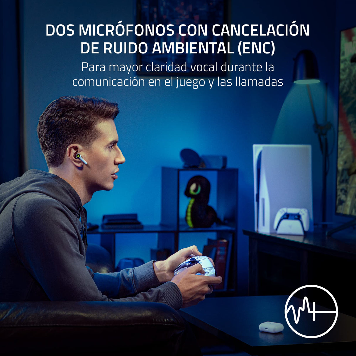 Razer Hammerhead HyperSpeed - Auriculares Gaming Inalámbricos Multiplataparama con Licencia para PlayStation (HyperSpeed Wireless, Cancelación Activa del Ruido) Blanco