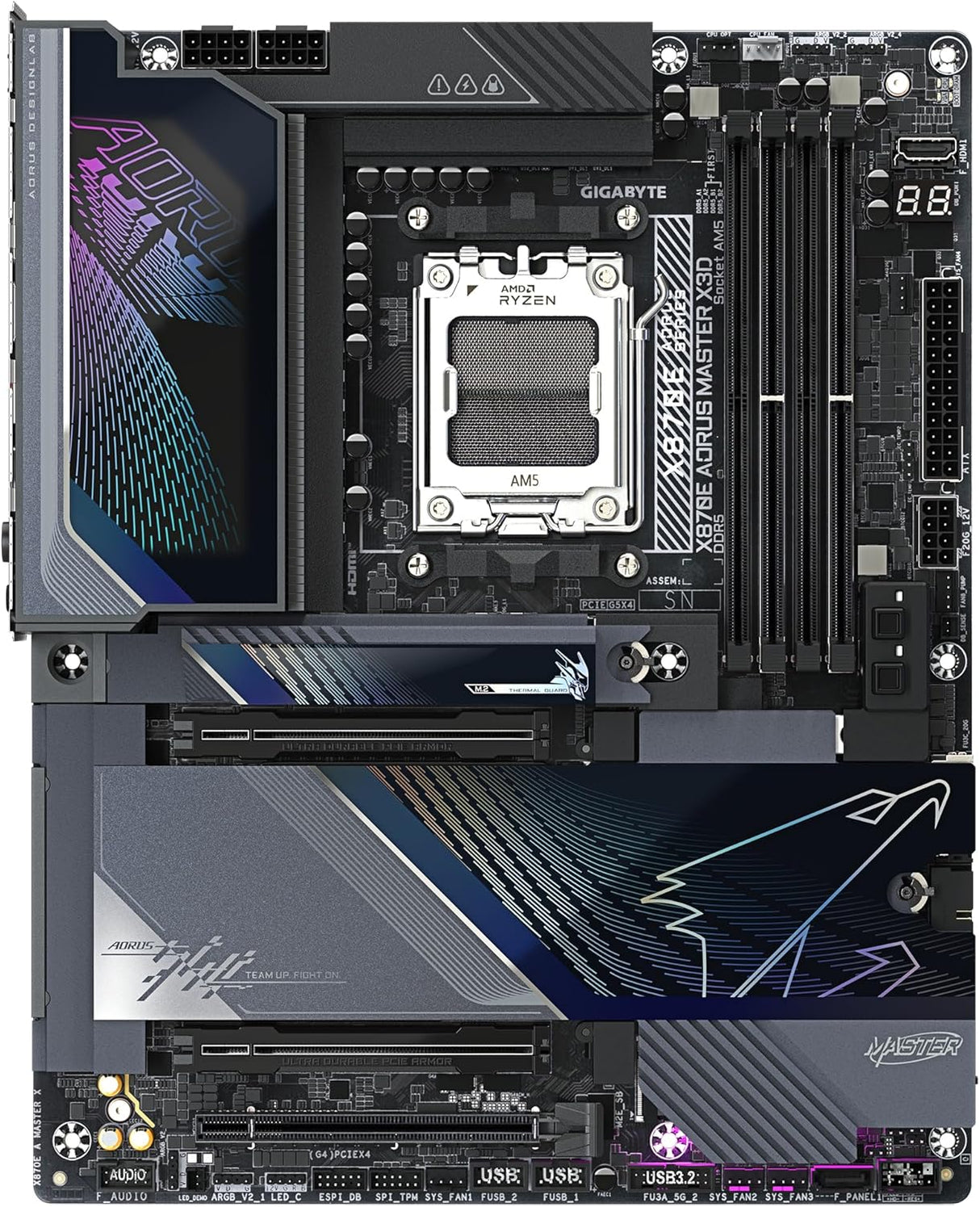 GIGABYTE X870E AORUS Master X3D Motherboard - Supports AMD Ryzen 9000 Processors, 18+2+2 Phase Digital VRM, up to 9000MHz DDR5 (O.C.), 2xPCIe 5.0 + 3xPCIe 4.0, Wi-Fi 7, 10GbE LAN, USB 4