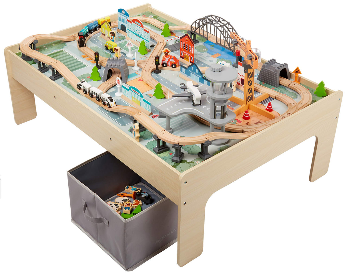 Amazon Basics Mesa con circuito de trenes, 120 Unidad, Multicolor, 120.4 x 85 x 41 cm