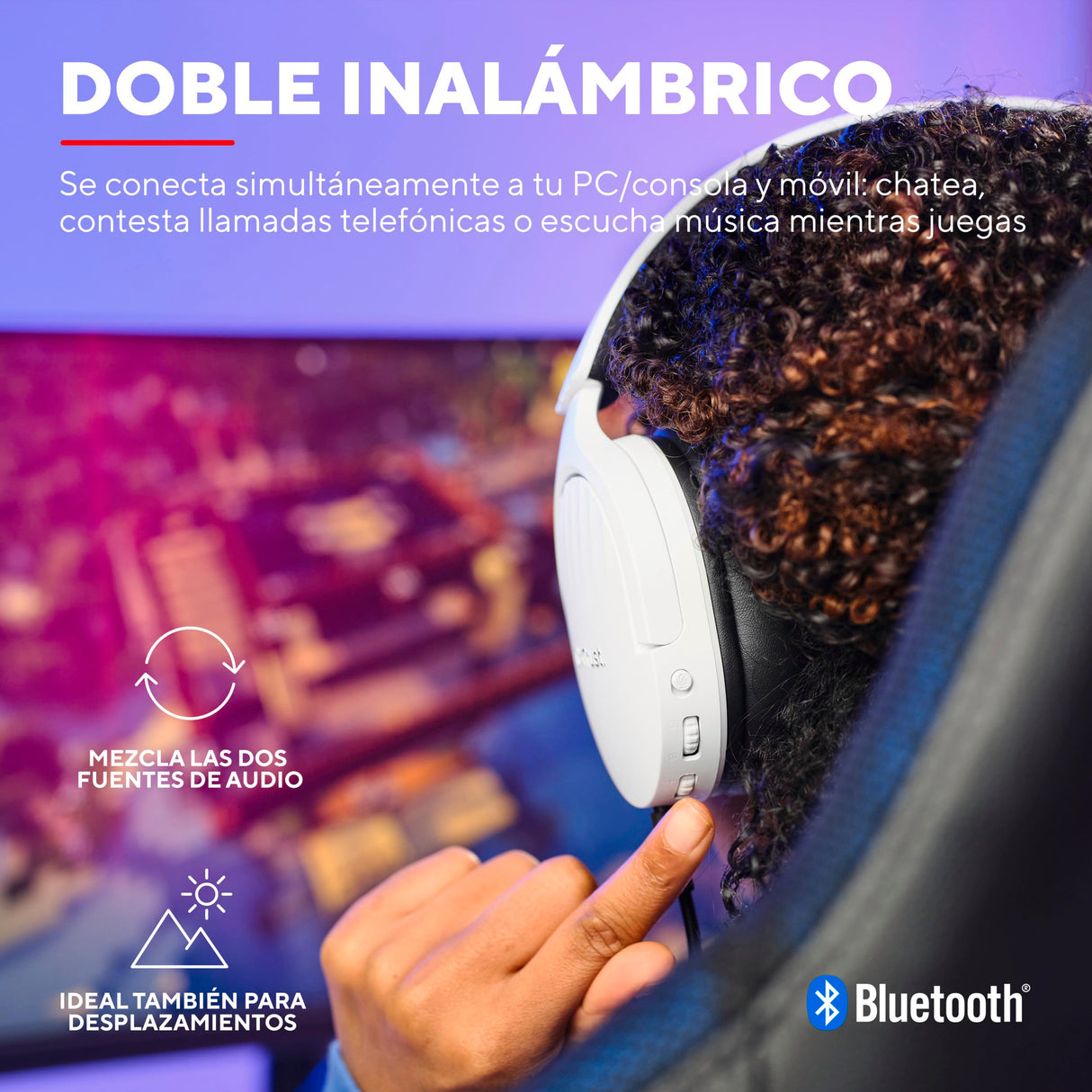 Trust Gaming GXT 491W Fayzo Cascos Gaming Inalámbricos Bluetooth + 2.4 GHz, 7.1 Sonido Envolvente, Batería de 22 Horas, Auriculares Inalámbricos RGB Over-Ear PC PS5 PS4 Switch - Blanco