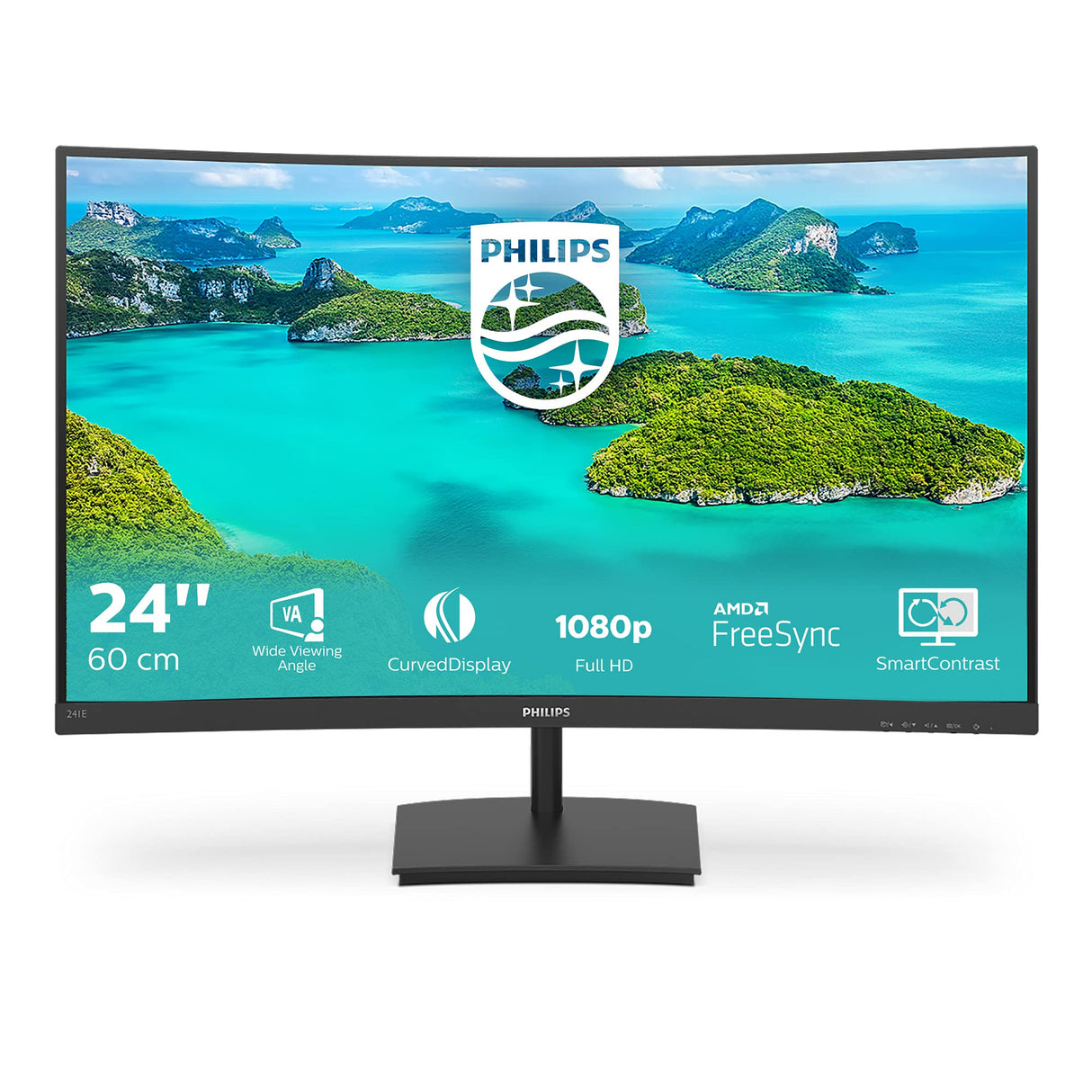 Philips Monitors 241E1SCA/00-24"" Curved 1500R, FHD, 75Hz, VA, FreeSync (1920x1080, 250cd/m, D-Sub, HDMI)"