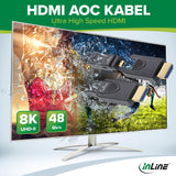 InLine Cable HDMI AOC Ultra High Speed 2.1 con conectores desmontables, 8 K/4K HDR eARC, contactos dorados, instalación flexible, 30 m, 17930O