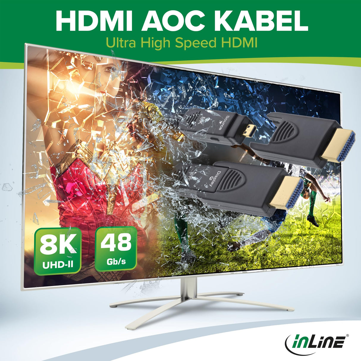 InLine® Cable HDMI AOC Ultra High Speed 2.1 con conectores desmontables, 8 K/4K HDR eARC, contactos dorados, instalación flexible, 20 m, 17920O