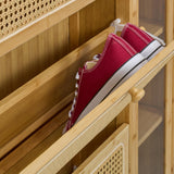 Relaxdays Mueble Zapatero, 5 Compartimentos, Armario Calzado Bambú, 127x95x19 cm, 9 Pares, 3 Solapas, Estrecho, Natural, Plástico, Tablero de Fibras