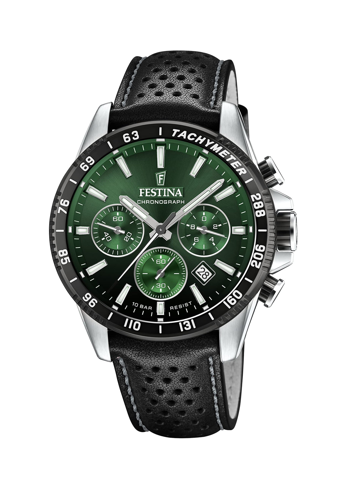 Festina Reloj Hombre F20561/5 Timeless Chronograph Caja de Acero Inoxidable 316l Plateado Correa de Cuero Negro