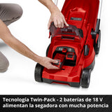 Einhell Cortacésped inalámbrico RASARRO 36/36 Kit Power X-Change (36 V, 36 cm de Ancho de Corte, hasta 400 m², Cesta de 45 L, Altura de Corte de 25-75 mm, Incluye 2 baterías de 3,0 Ah Plus + 2